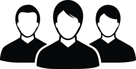 Three Faceless People Avatar Icon Grouped in Dark Silhouette with White Background