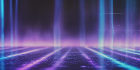 Abstract Background With Slightly Blurred Blue Holographic Light Beams.