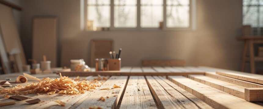 Rustic Wooden Planks for Crafting and Decoration in a Cozy Studio Setting with Natural Light and Creative Vibes