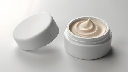 White open jar with cream on light background