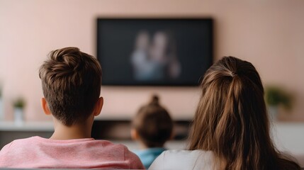 Fototapeta premium Family Enjoying Movie Night in Modern Living Room Setting