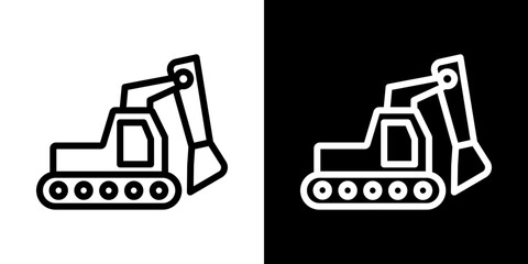 Excavator icons vector set in stroke line style
