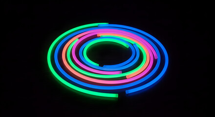 Neon Rainbow Rings: Abstract Circular Light Art