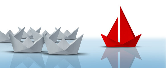 Game Changer Concept and Business Innovation Success and new thinking as clever corporate development leadership or motivational leader metaphor for developing new technology as origami boats