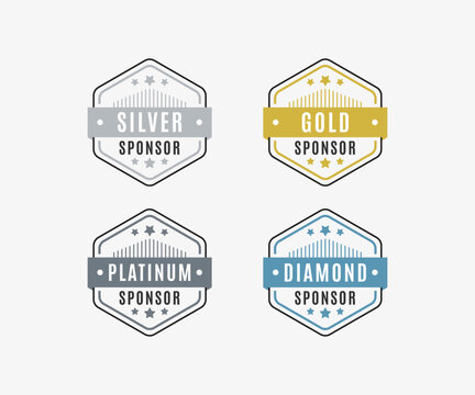 Hexagon Silver, Gold, Platinum, Diamond Sponsor Badges, Vector Illustration