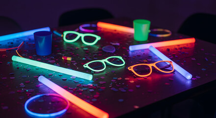 Neon Glow Party: Sunglasses, Sticks, & Confetti Celebration