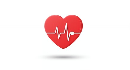 Red heart with heartbeat line against a clean white background illustration