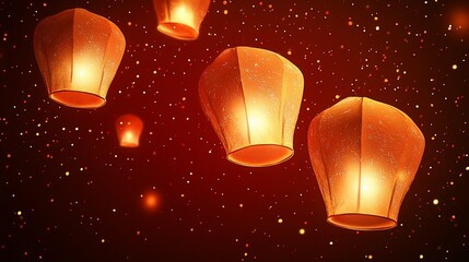 Night Sky Lanterns Floating Festival Celebration