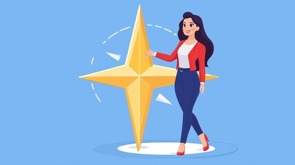 Fototapeta premium Young Woman with Gold Star Pixel Art Illustration