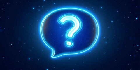 Fototapeta premium Neon Question Mark in Speech Bubble Against Starry Night Background