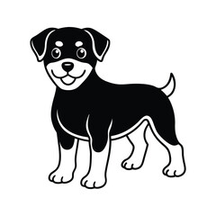 Naklejka premium Black and white Rottweiler dog with tongue out silhouette isolated on white background