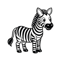 Obraz premium Black and white zebra cartoon character silhouette isolated on white background