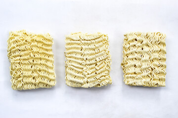 raw instant noodles isolated on white background