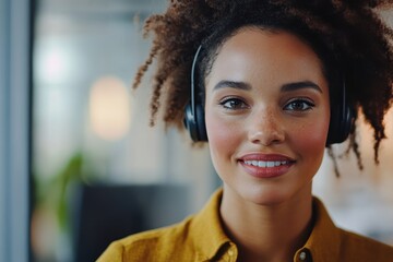 Fototapeta premium Customer service representative engaged in video chat assisting clients with inquiries, Video of video chat with customer service woman Easy to edit talking