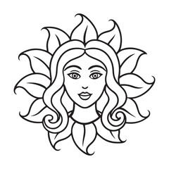 Floral flower with women face outline vector art illustration