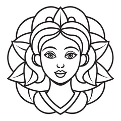 Floral flower with women face outline vector art illustration.