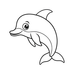 Fototapeta premium Cartoon dolphin with a smile silhouette isolated on white background