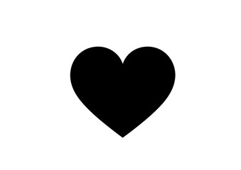 A solid black heart shape on a white background view