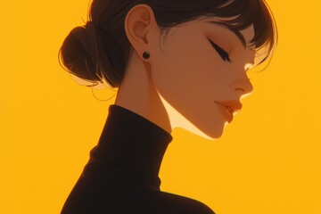 Elegant portrait with sleek hair against a vibrant, sunny backdrop