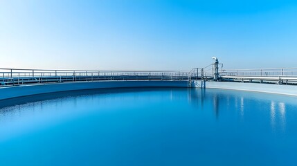 Obraz premium Large Circular Clarifier Tank with Mechanical Scrapers in Efficient Water Purification System