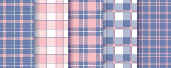 Plaid check background. Tartan seamless pattern. Flannel prints. Blue purple textures. Lumberjack tablecloth. Gingham fabrics. Vichy shirt textile. Buffalo checkered cloth. Vector illustration