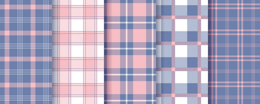 Plaid check background. Tartan seamless pattern. Flannel prints. Blue purple textures. Lumberjack tablecloth. Gingham fabrics. Vichy shirt textile. Buffalo checkered cloth. Vector illustration