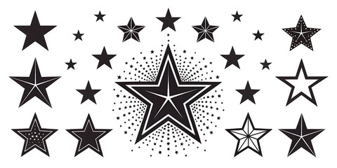 Black Stars of Varying Sizes on White Paper Drawing