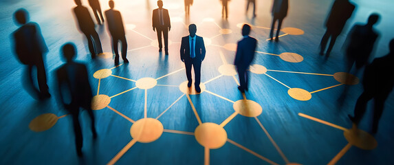 The leader connects with employees through an extensive network of lines. At the core of a complex large system. Social communication. Cooperation and collaboration. Project leadership and personne...