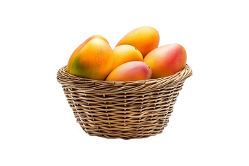 Fresh mangoes in a basket isolated on transparent background