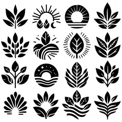 set of black and white summer elements design with modern artistic ideas