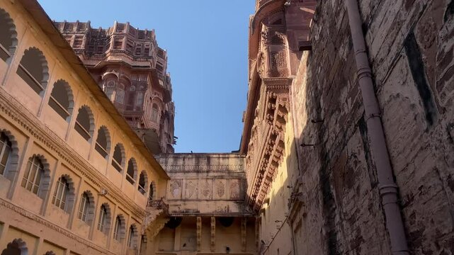 Majestic Mehrangarh Fort in the blue city of Jodhpur, Rajasthan, Mehrangarh Fort's interior, 