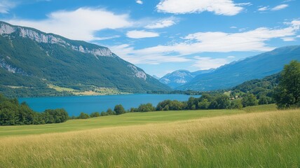 Obraz premium Lakeside Alpine meadow summer vista