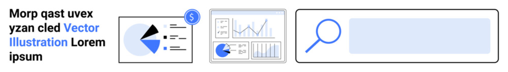 Fototapeta premium Pie chart with percentages, dashboard with line charts, and search bar highlighting trends, statistics, and global data. Ideal for analytics, finance, research, strategy digital tools user