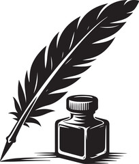 feather pen and ink bottle
