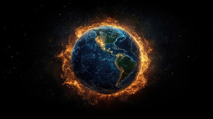 Fototapeta premium Earth engulfed in fiery flames. A visual depiction of global warming and climate change. 