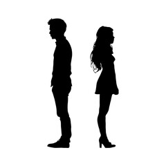 Silhouettes of a man and woman in emotional distress. Concept of conflict and sadness and misunderstanding in family