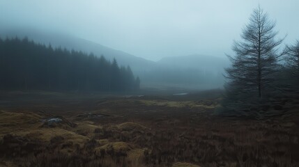 Misty Highland Moorland Landscape, Scotland