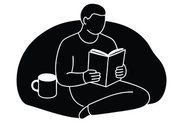 Studying Comfortably with a Coffee Cup Illustration

