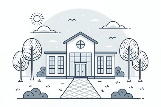 school building in line art style clip art preview