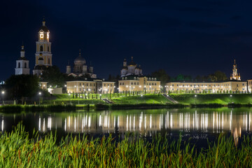View of the Holy Trinity Serafimo-Diveevsky convent from the river Wichkinza on a summer night