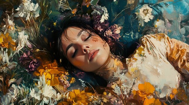 A Woman Sleeping in a Field of Flowers