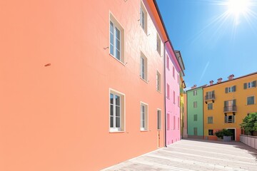 Fototapeta premium Colorful buildings in a vibrant neighborhood under a clear blue sky