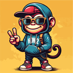 Cartoon Monkey Throwing Peace Sign