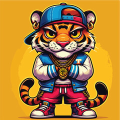Cartoon Tiger with Big Eyes and Sharp Teeth