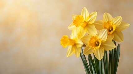 Fototapeta premium Spring action blooming yellow daffodils in nature's flora vibrant background close-up view
