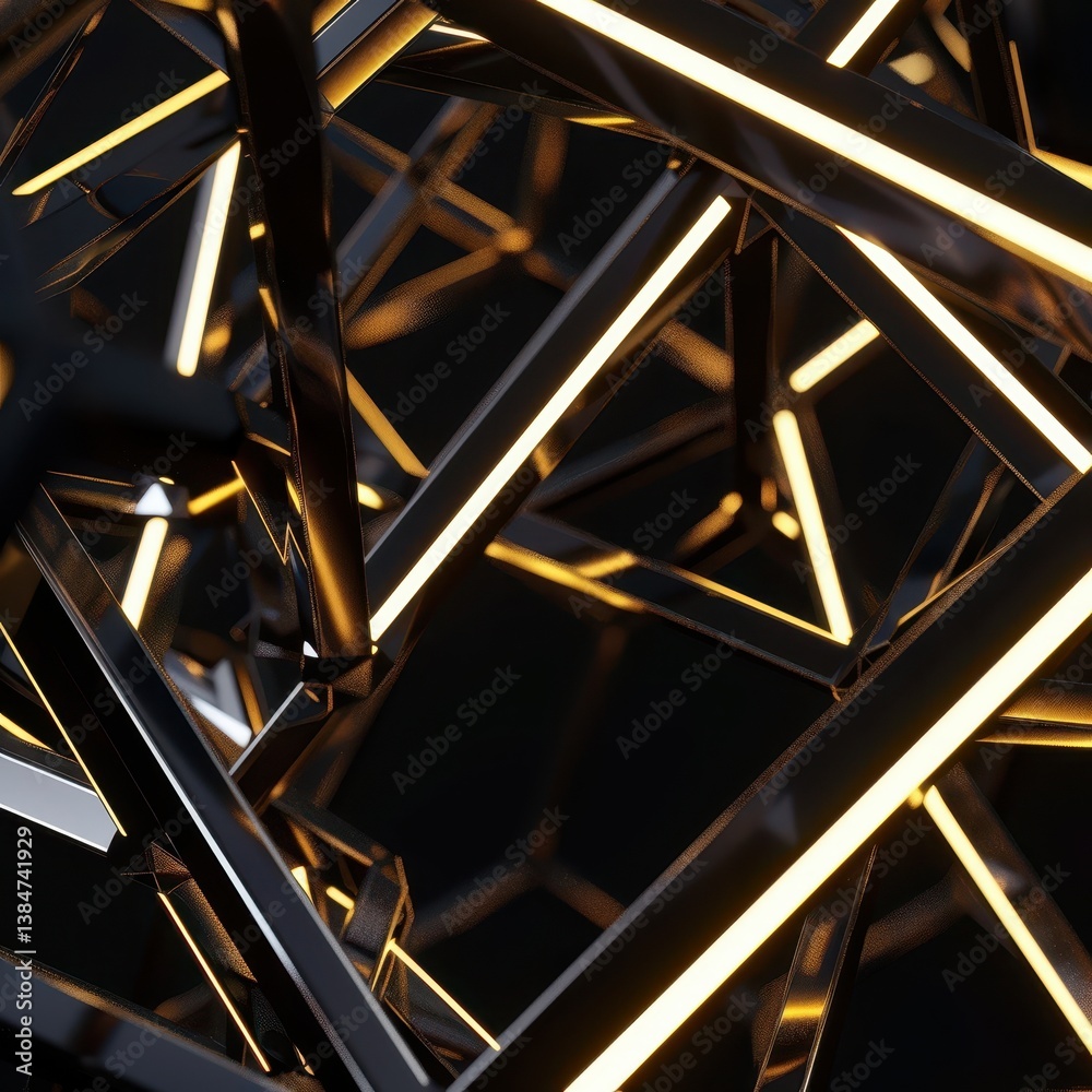 Poster abstract metallic structure with bright lines and angular forms