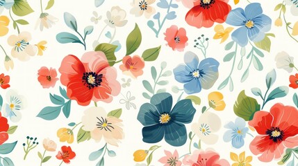 Vector design of spring flowers in a seamless pattern. stock photo --ar 16:9 --style raw --v 6 Job ID: aea019cf-687e-4130-8b2b-b57e139419df