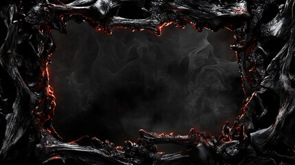 Abstract Dark Frame with Glowing Edges and a Mysterious Background Element in Black with Burning Details