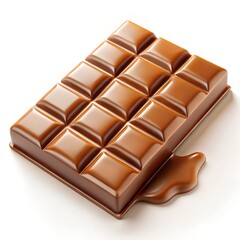 Obraz premium A silky, smooth milk chocolate bar with a glossy finish, rich caramel and milk tones blending seamlessly, delicate drips and soft reflections, finely detailed texture, high-quality close-up shot (8