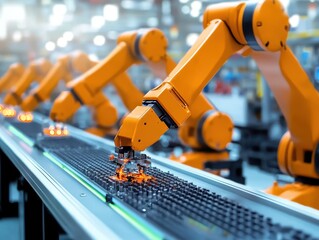 Fototapeta premium Robotic Arm Automation Process in Modern Manufacturing Facility